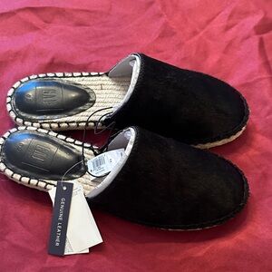 GAP Black Leather Espadrille Mules